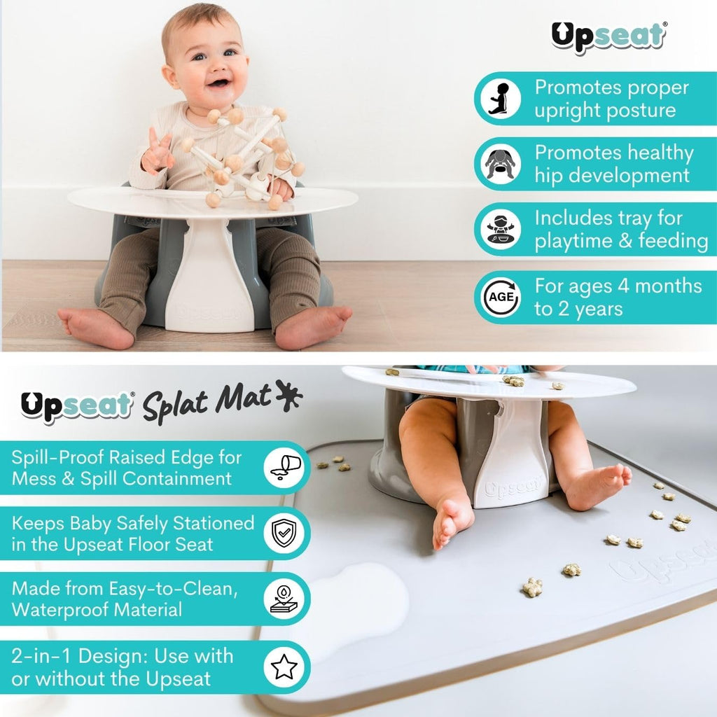 Upseat Ergonomic Baby Seat + Splat Mat, Waterproof, Soft, Spill & Mess Containment Bundle