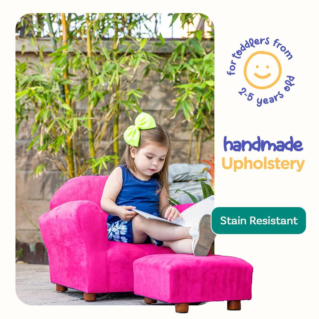 Roundy Kids Chair with Ottoman, Microsuede Upholstered, Ergonomic & Comfortable Design, Sturdy Wooden Frame, Ideal for Boys & Girls Ages 2-5, Easy to Clean, Perfect for Bedrooms, Playrooms & Daycares