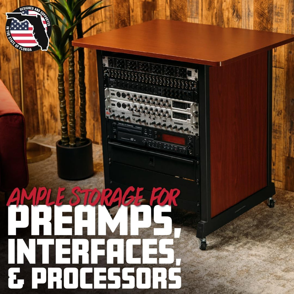 Gator Frameworks Rok-It Studio Series 14U Wood Rack Cabinet with Casters and Leveling Feet, Black (RI-STRK-14U-BLK)