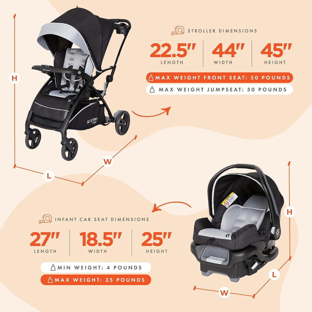 Baby Trend Sit N' Stand 5-in-1 Shopper Travel System, Moondust