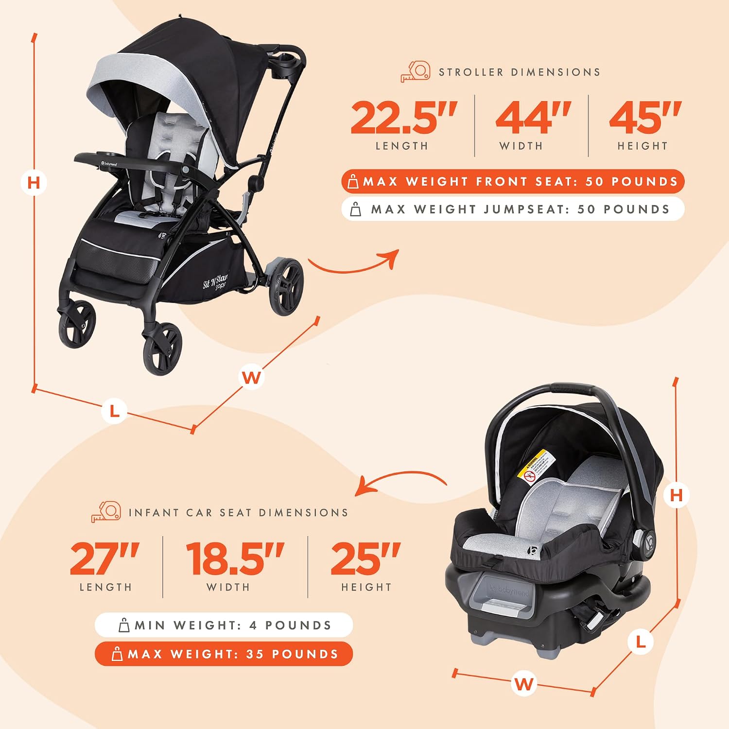 Baby Trend Sit N' Stand 5-in-1 Shopper Travel System, Moondust