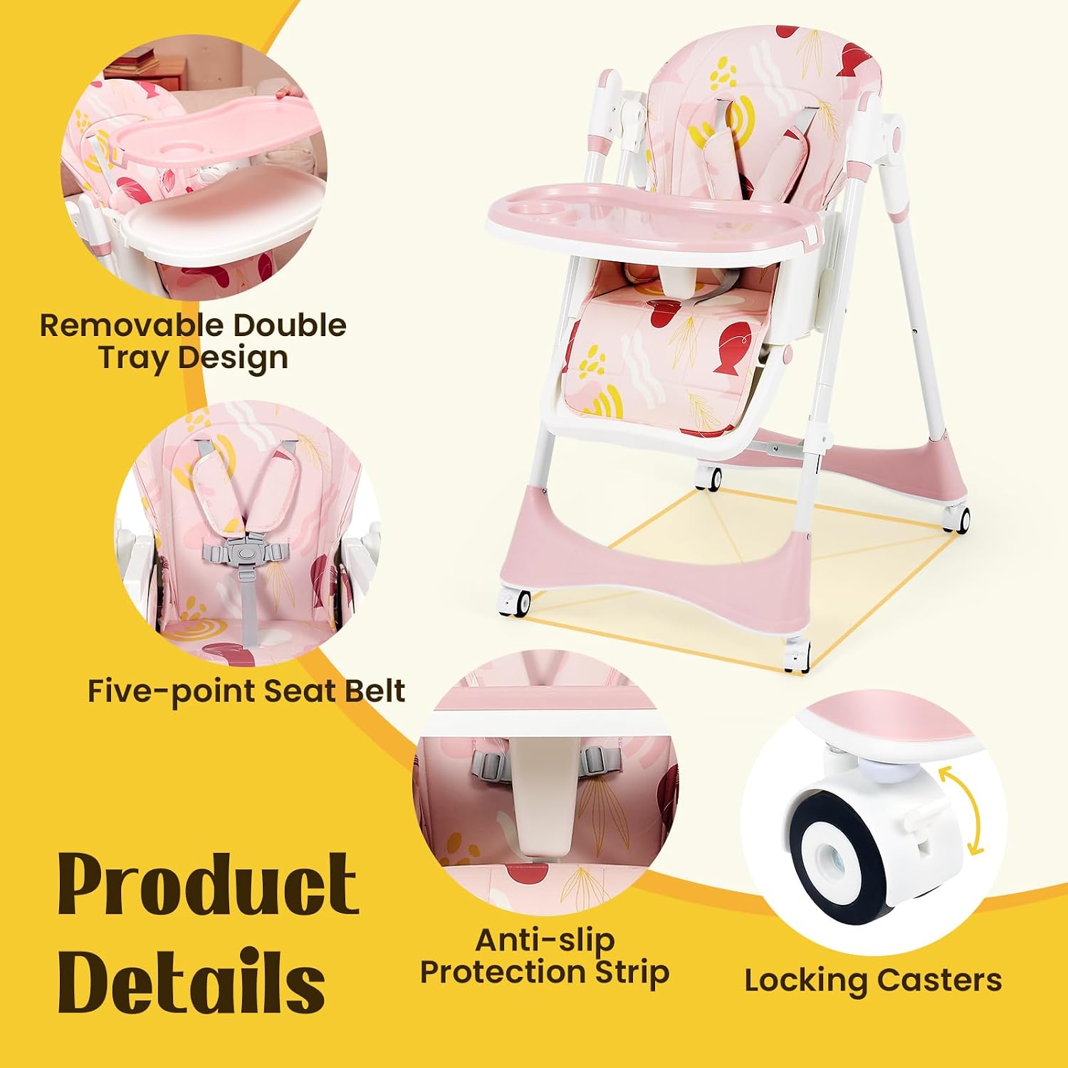 6-in-1 Convertible High Chair with Rocker | Baby High Chair for Newborn to Toddler (0-3 Years) | Adjustable, Foldable & Easy-Clean with Dishwasher Safe Tray & Tool-Free Assembly, Floral Dust Pink