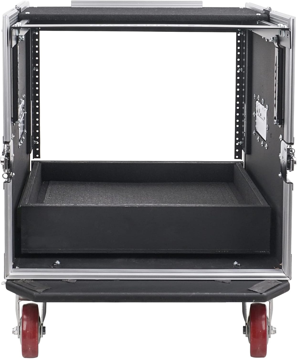 Sound Town 10U PA DJ Pro Audio Rack/Road ATA Case with 2U Drawer, 11U Slant Mixer Top, DJ Work Table, Casters, Pro Tour Grade (MR-DR10U)
