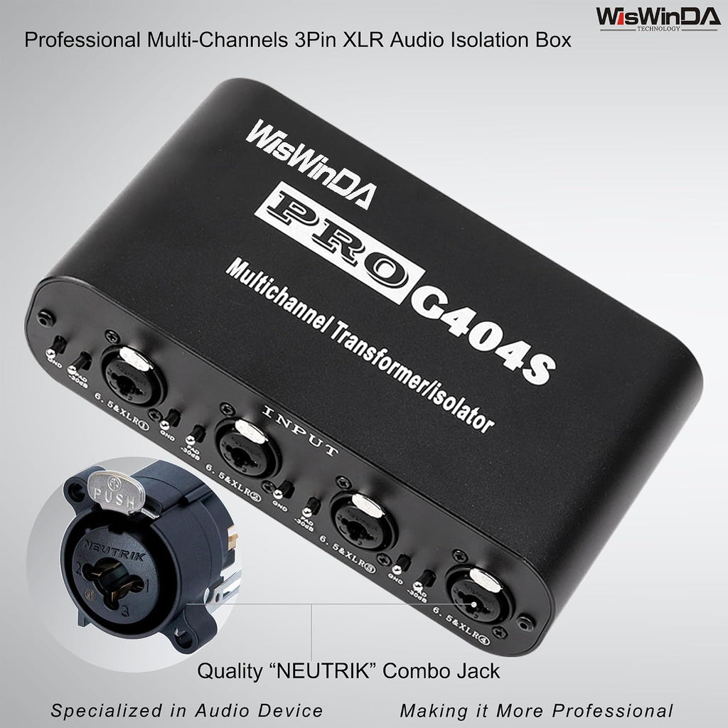4Channels Pro G404s XLR/TS/TRS/1/4' Passive Hum Eliminator Direct Box for Audio Equipments Ground Loop Isolator Noise Filter for Different Audio Systems Using (Pro G404S)