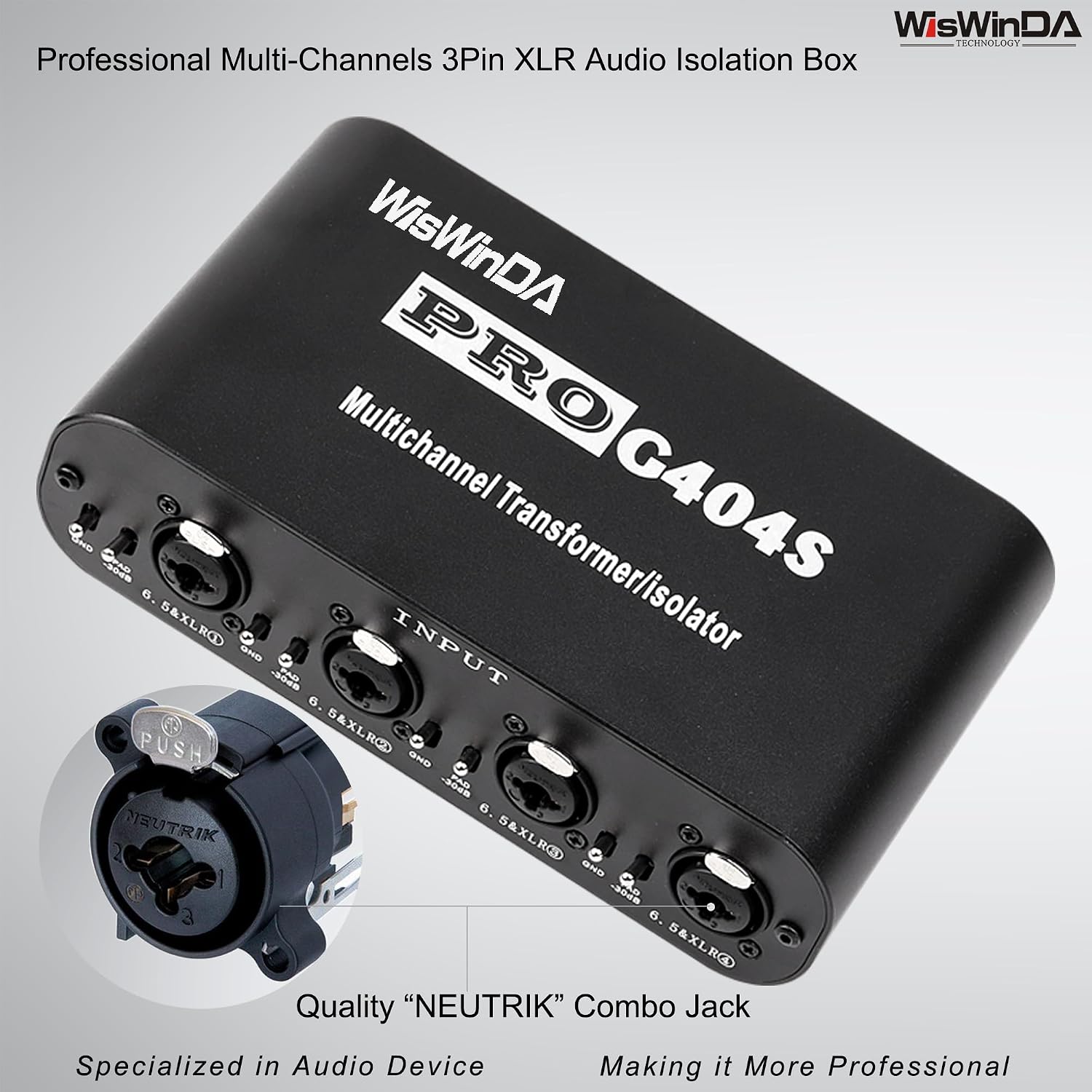 4Channels Pro G404s XLR/TS/TRS/1/4' Passive Hum Eliminator Direct Box for Audio Equipments Ground Loop Isolator Noise Filter for Different Audio Systems Using (Pro G404S)