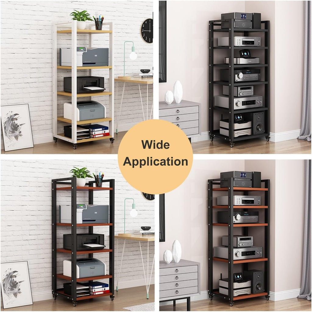 6 Tier Audio Rack Tower, Corner TV Console and AV Media Components Cabinet, Heavy Duty Stereo Racks and Stands with Adjustable Wooden Shelf for Home/Office/Theater(A)