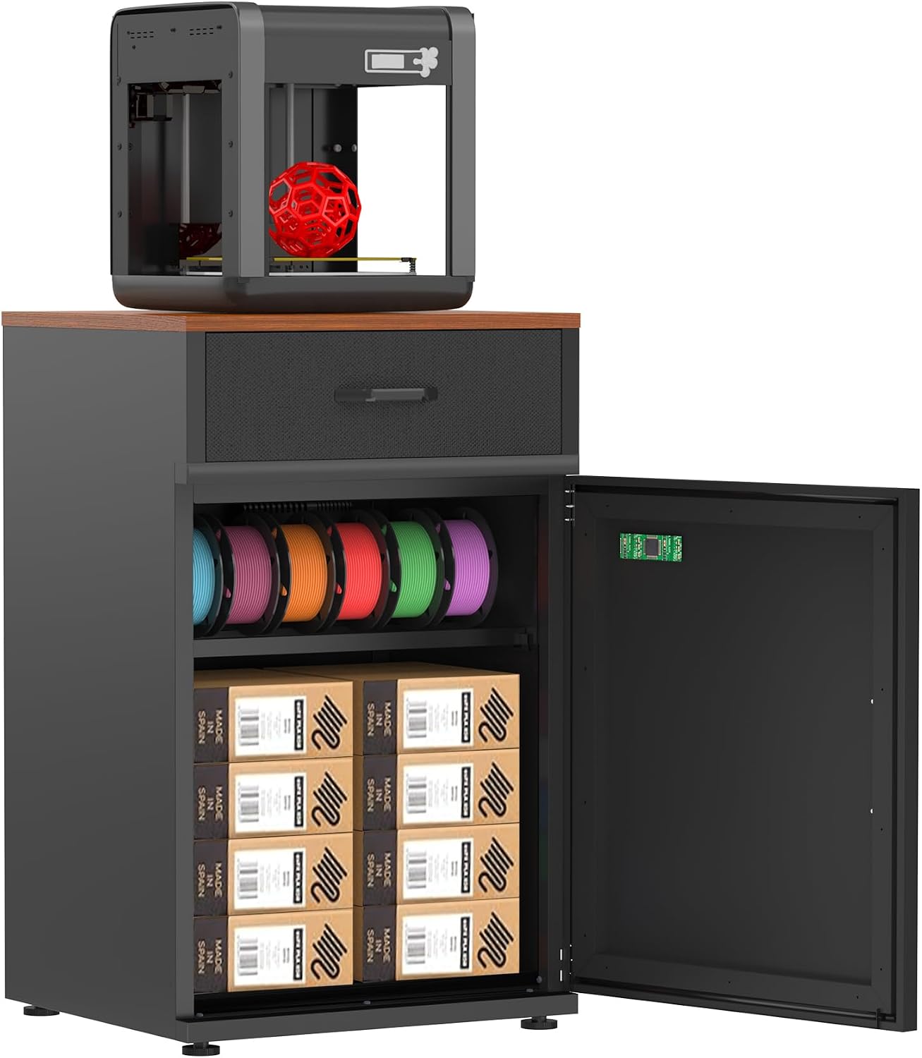 180L 3D Printer Filament Storage Cabinet with Dehumidifier(60W drying power, <8W avg. consumption) | Industrial Sealed Dehumidifying Stand Cabinet Holds 40 Rolls -Compatible with PLA/ABS/TPU (Black)