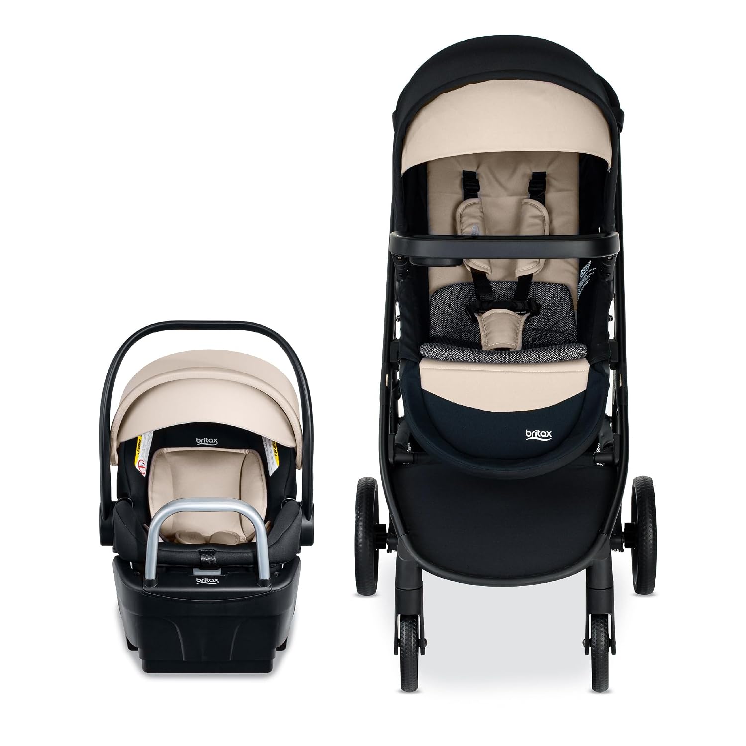 Britax Willow Brook S+ Travel System, Infant Car Seat Stroller Combo With Willow S Infant Car Seat, Alpine Base, and Brook+ Stroller; ClickTight Technology, SafeWash Insert and Cover — Sand Onyx