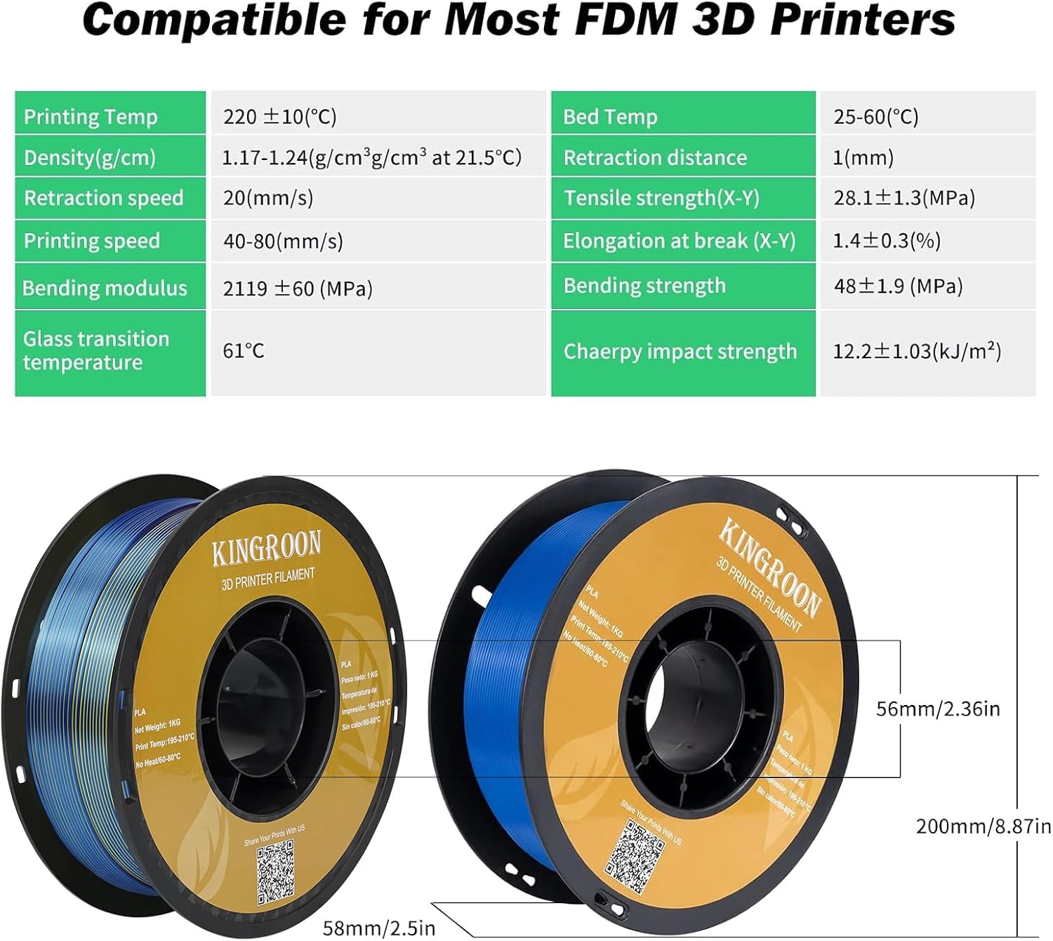 Kingroon PLA 3D Printer Filament,10 Rolls, 10kg Spool(22lbs),Single and Triple Color1.75 mm,4 Triple Color Silk PLA+6 PLA