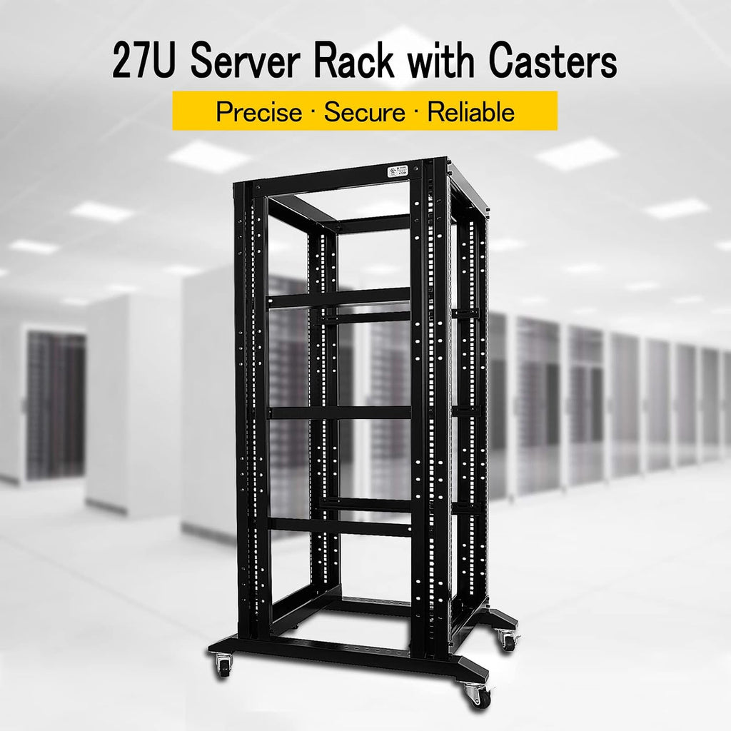 Server Rack Open Frame Rack 4 Post 19 inch Adjustable Server/Audio Rack Cold Rolled Steel(27U,24Depth)