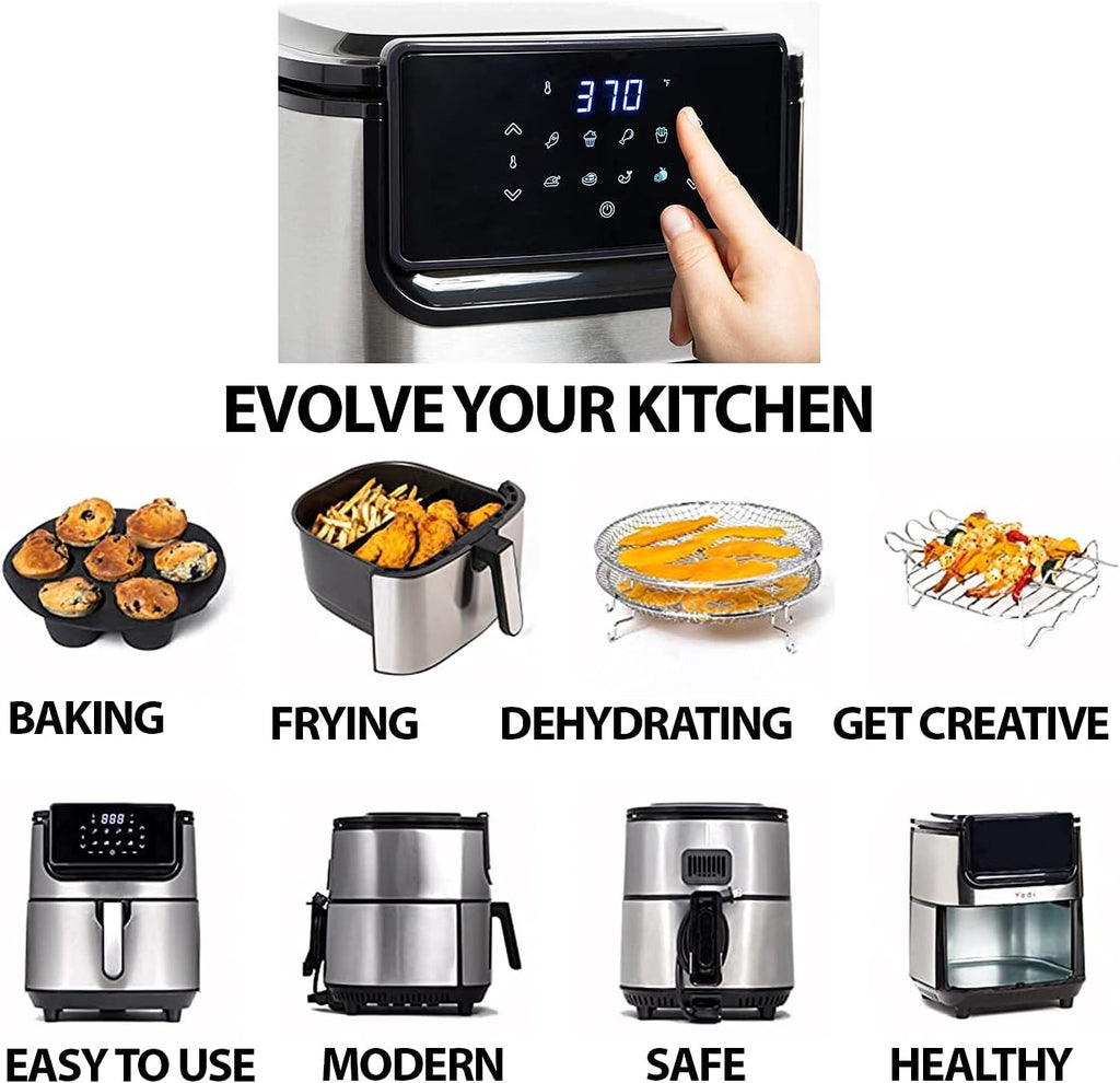 Yedi Evolution Air Fryer, 6.8 Quart, Stainless-Steel Finish, Ceramic Cooking Basket, with Deluxe Accessory Kit and Recipe Book