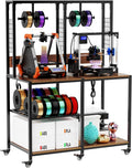 Dual 3D Printer Stand with Filament Storage Workstation, Heavy Duty Mobile 3D Printer Table Workbench, T-Shaped Spools Holder Rack, 3D Printer Workbench for Home & 3D Printing Studio