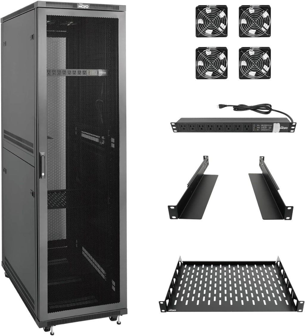 Tecmojo 42U Server Rack Network Cabinet 39.4' D x 23.6' W, Locking Data Cabinet Enclosure for 19' Server, Networking, AV & IT Equipment, Mesh Door, Black