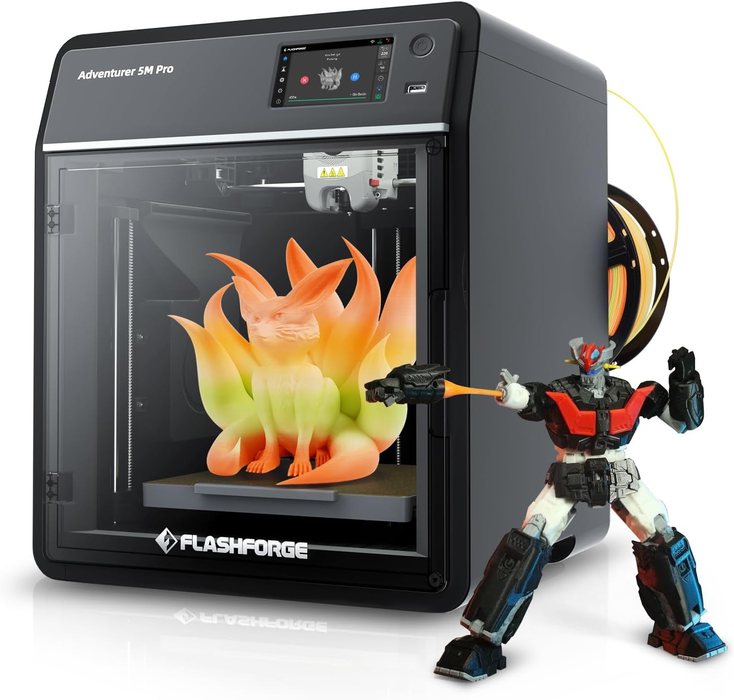 FLASHFORGE 3D Printer AD5M Pro with 250g PLA, 600mm/s High Speed CoreXY High Precision Printing, 280℃ Quick-Swap 0.4 & 0.6mm Hotend, 50dB Silence and Built-in Camera, Build Volume 220 * 220 * 220mm