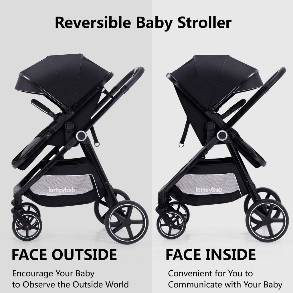 Lortsybab 2-in-1 Baby Stroller - Folding Infant Newborn Pram Stroller with Reversible Seat - Toddler Strollers for 0-36 Months Old Babies