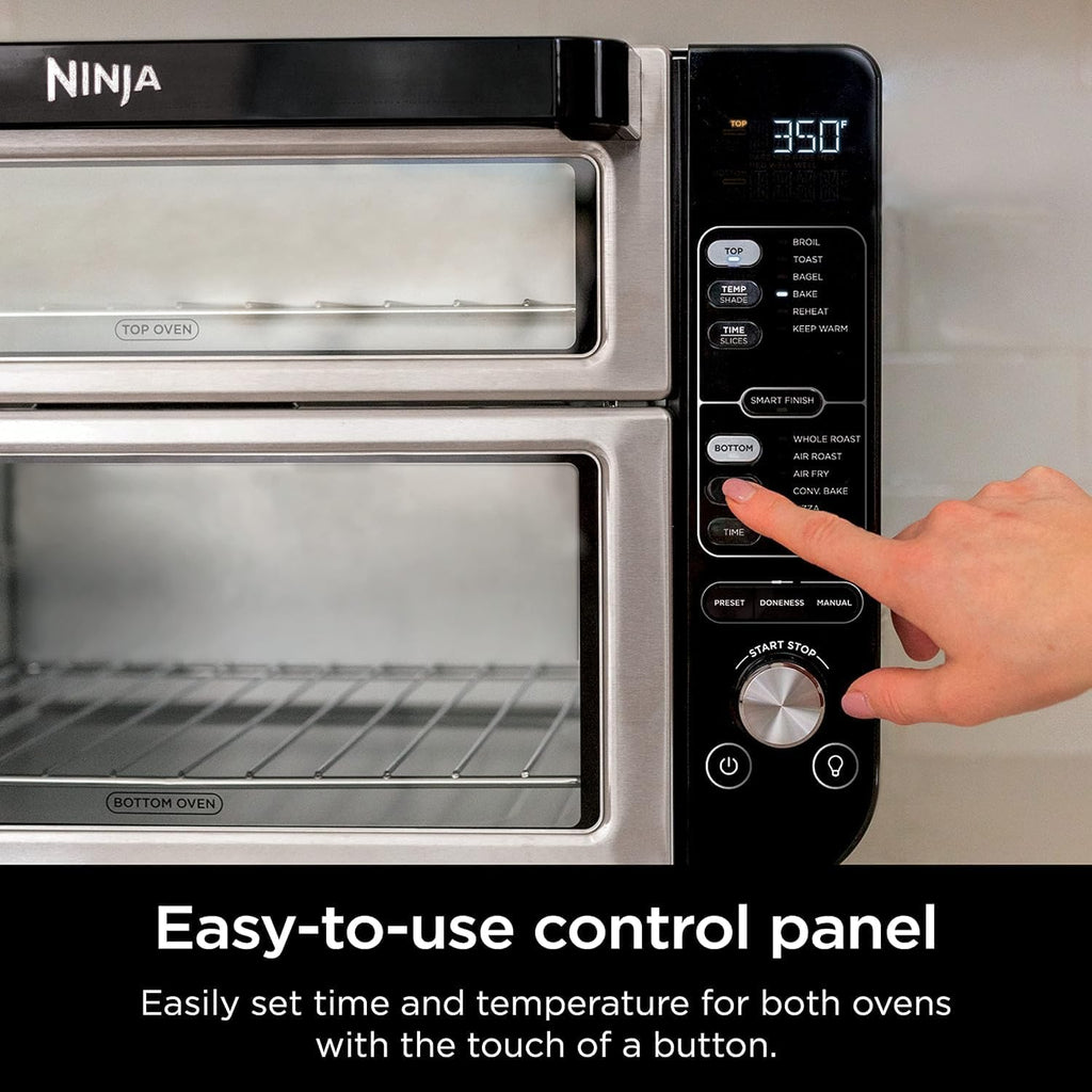 Ninja (Refurbished) DCT401QBK 12-in-1 Double Oven with FlexDoor, FlavorSeal & Smart Finish, Rapid Top Convection and Air Fry Bottom, Bake, Roast, Toast, Air Fry, Pizza and More, Black (Renewed)