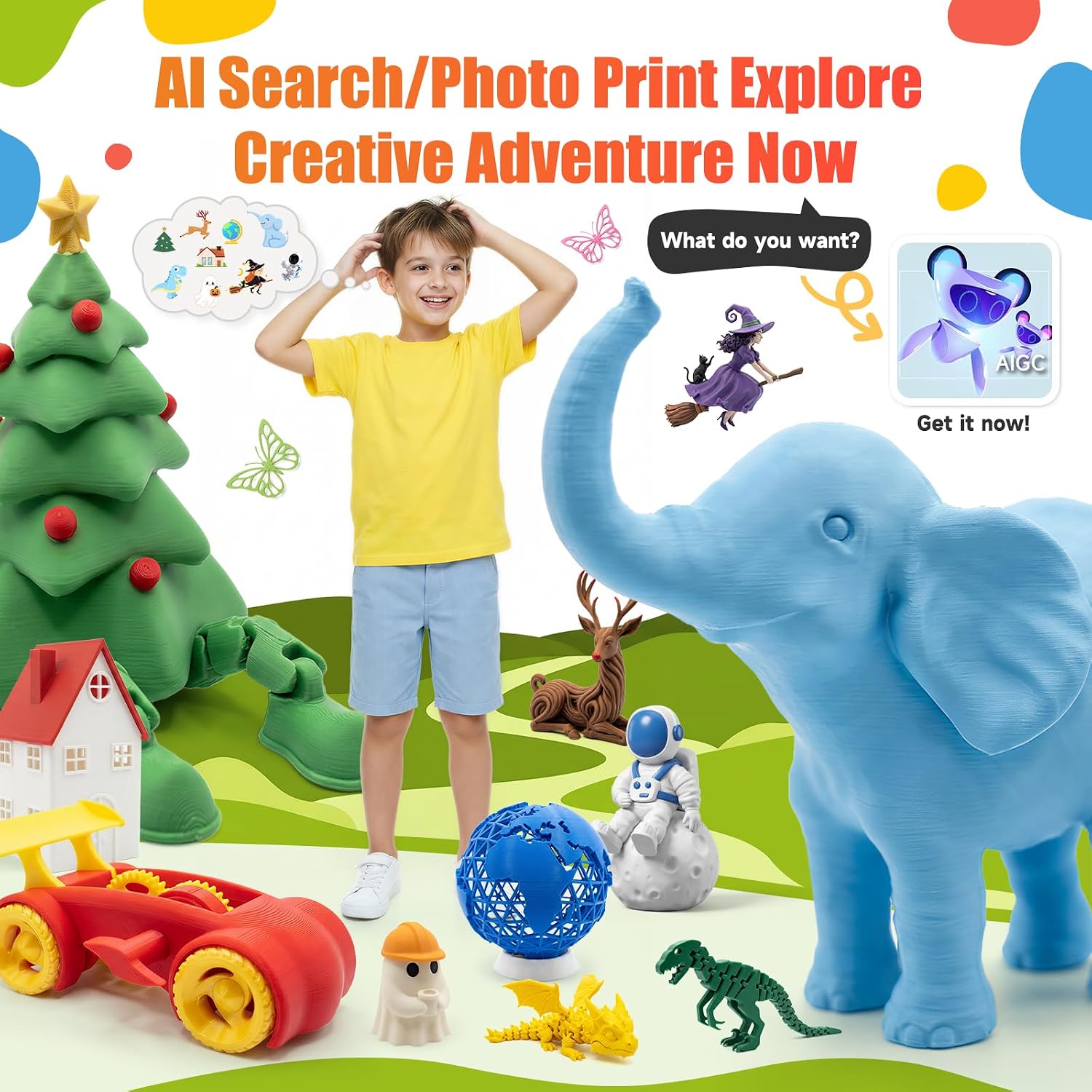 Entina Tina2C 3D Printer for Kids & Beginners, Fully Assembled Starter Mini 3D Printer, Start in 8 Mins, App & WiFi Control, Auto Leveling, 1500+ Model Library, 20+ Creative DIY Modules for STEM, Home