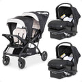 Baby Trend Sit N Stand Double Stroller & 2-Pack EZ Lift Plus Infant Car Seat, Modern Khaki - Convertible Tandem Travel System Combo for Newborn and Toddler, Foldable and Compact Design