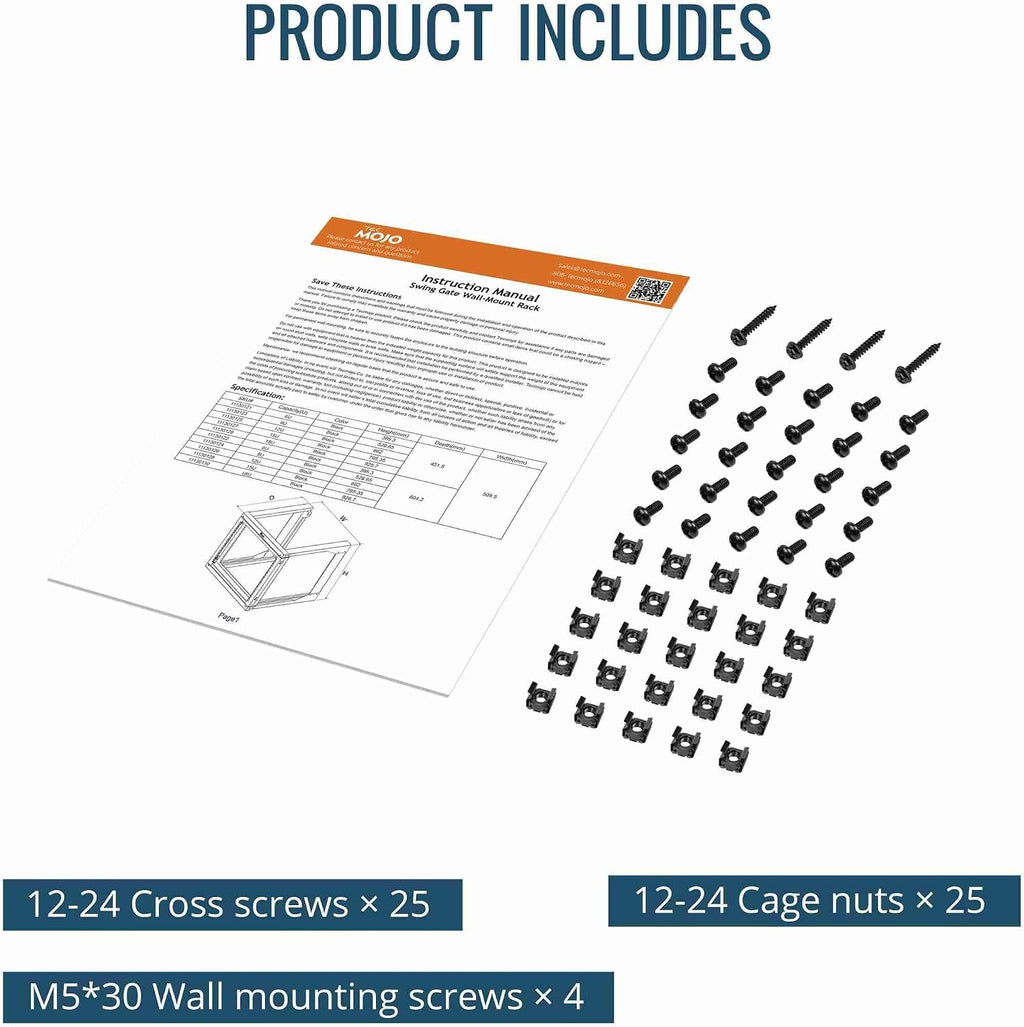 Tecmojo 18U Wall Mount Server Rack, Open Frame Network Rack for 19' Computer/AV/Data/IT/Media Equipment, 24' Depth, 16' Apart Mounting Holes, Swing Gate, Square and Tapped Holes