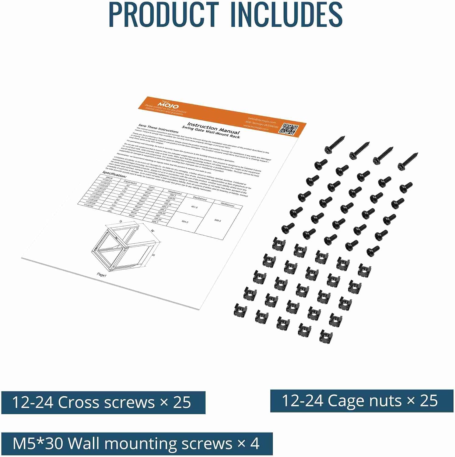 Tecmojo 18U Wall Mount Server Rack, Open Frame Network Rack for 19' Computer/AV/Data/IT/Media Equipment, 24' Depth, 16' Apart Mounting Holes, Swing Gate, Square and Tapped Holes