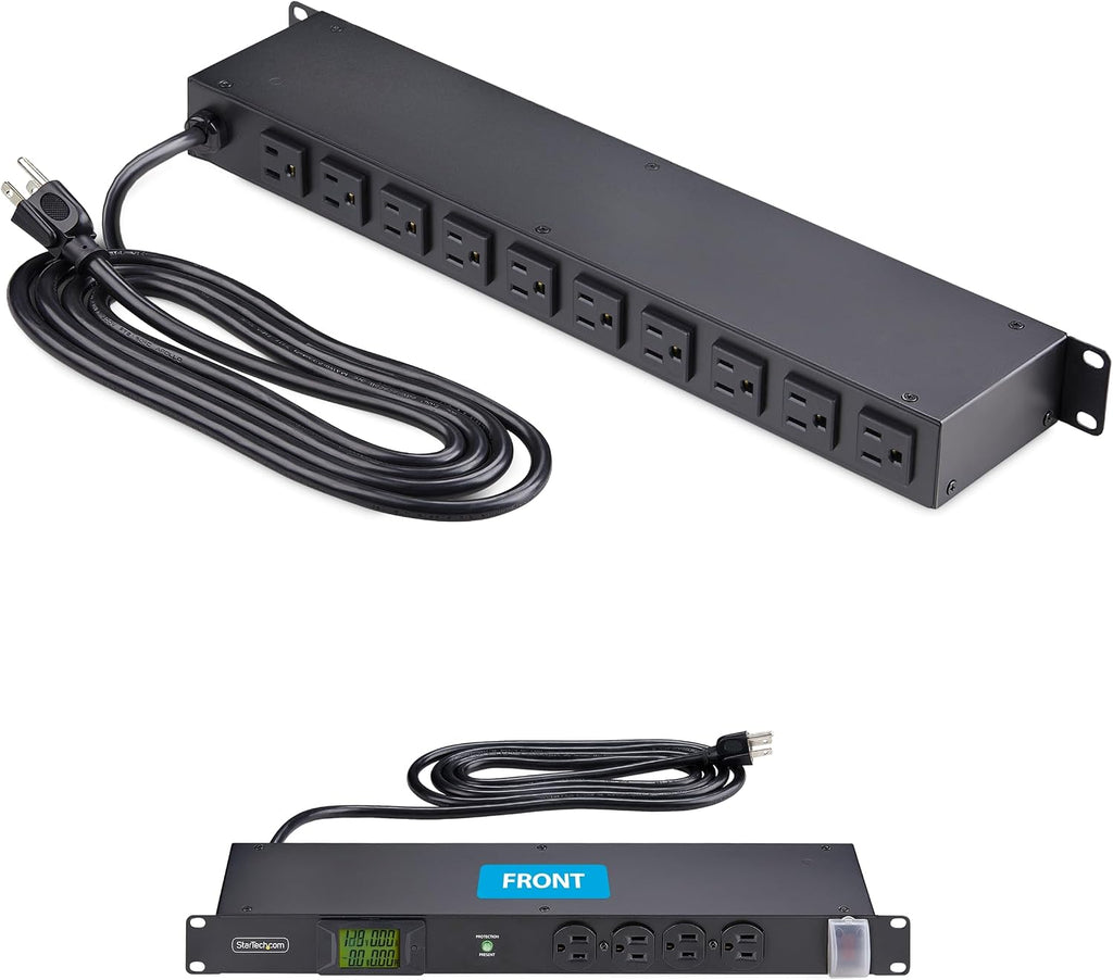 StarTech.com 16-Outlet Horizontal Rack Mount Metered PDU, 1U Server Power Strip w/Surge Protector, 8ft/2.4m Power Cable, TAA