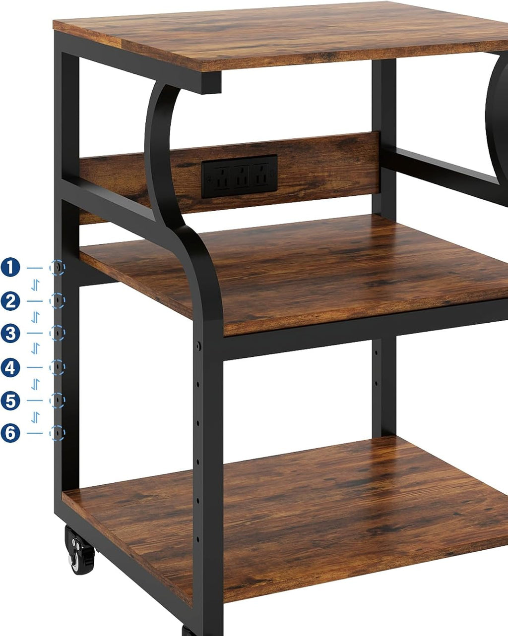 Natwind Large 3-Tier Rolling Printer Cart with Adjustable Shelf, 24'x20' Mobile Stand for Heat Press, 3D Printer, Home Office Multifunctional Shelves with Locking Wheels (Retro)