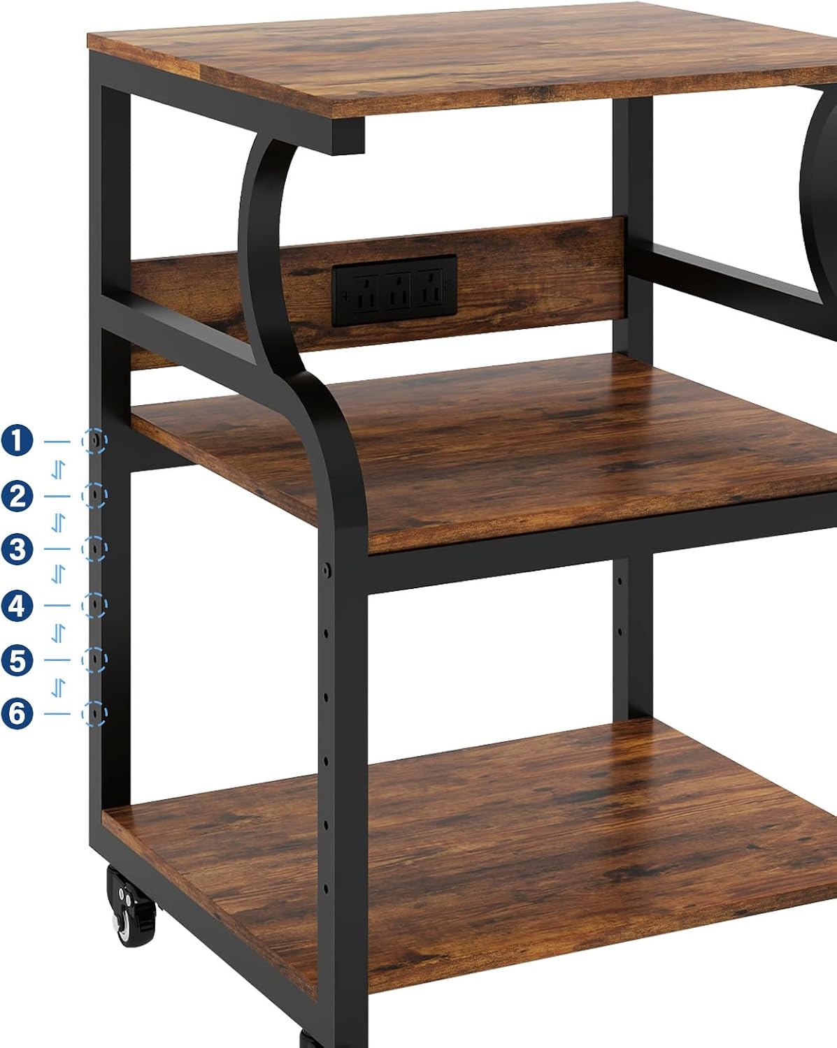Natwind Large 3-Tier Rolling Printer Cart with Adjustable Shelf, 24'x20' Mobile Stand for Heat Press, 3D Printer, Home Office Multifunctional Shelves with Locking Wheels (Retro)