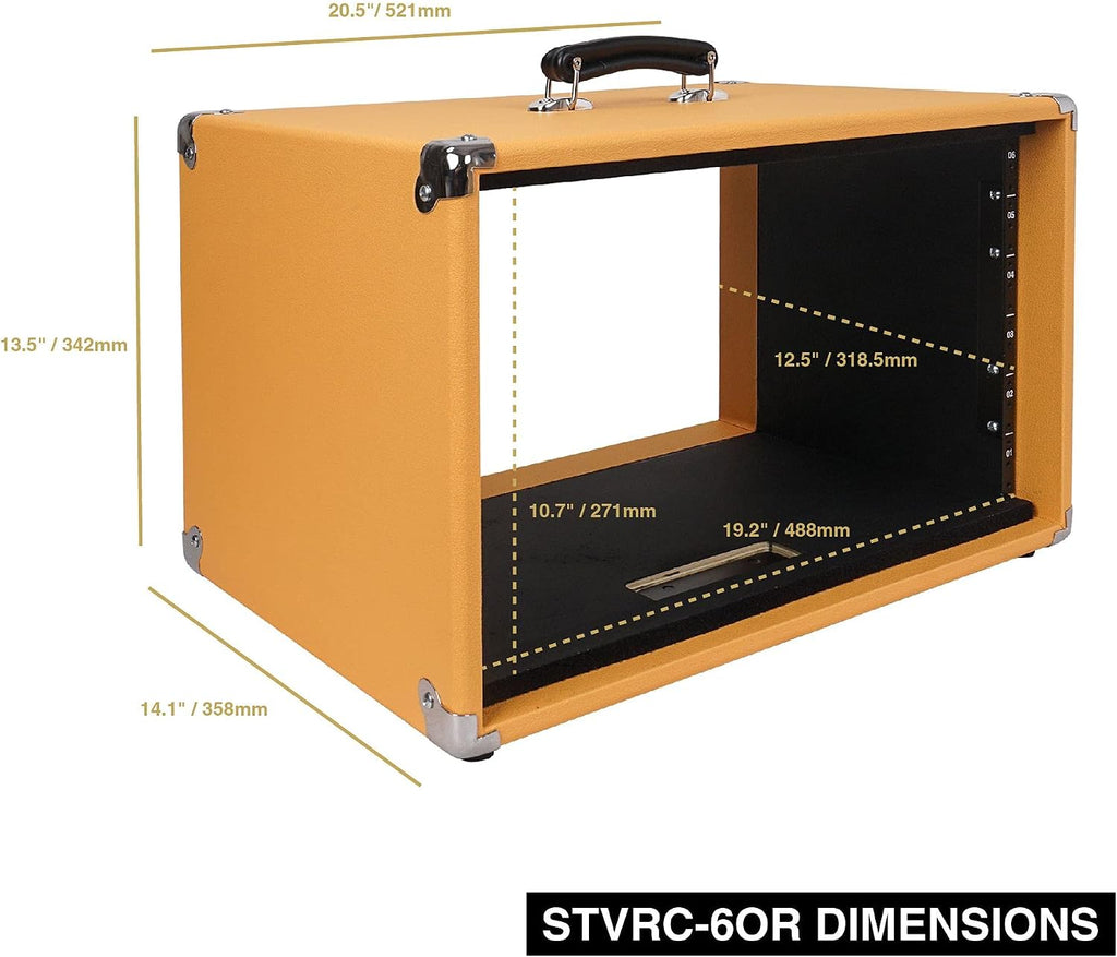 Sound Town Vintage 6U Amp Rack Case, 12.5' Depth with Rubber Feet, Dust Cover, Kickstand, Orange (STVRC-6OR)
