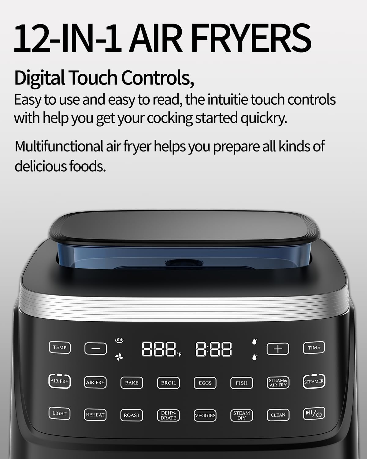 Steam Air Fryer, Self Cleaning Smart Air Fryers, with Visible Window, 1700W High Power Airfryer, 7.5 QT for Family of 4-6, Whisper Quiet Technology, 12-in-1Presets, Dishwasher Safe Non Stick Basket
