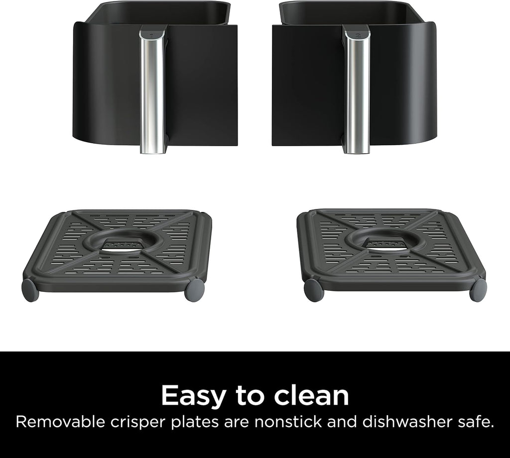 Ninja DZ090 Foodi 6 Quart 5-in-1 DualZone 2-Basket Air Fryer with 2 Independent Frying Baskets, Match Cook & Smart Finish to Roast, Bake, Dehydrate & More for Quick Snacks & Small Meals, Black