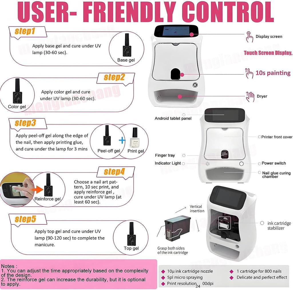 3d Smart Nail Printer | Digital Mobile Nail Art Printer Machine W/Touch Screen| Portable Nail Painting Machine Support Wifi/Diy/Usb(2400dpi High-Definition) | 10s Painting For Girls' Home Nails