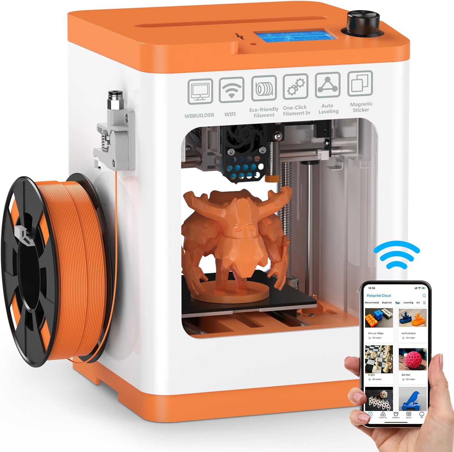 Upgraded Tina2S 3D Printer, HEPHI3D 3D Printers WiFi Cloud Printing Auto Bed Leveling, Fully Assembled Mini 3D Printers for Beginners, Silent Print, Fully Open Source DIY 3D Printer for Home, School