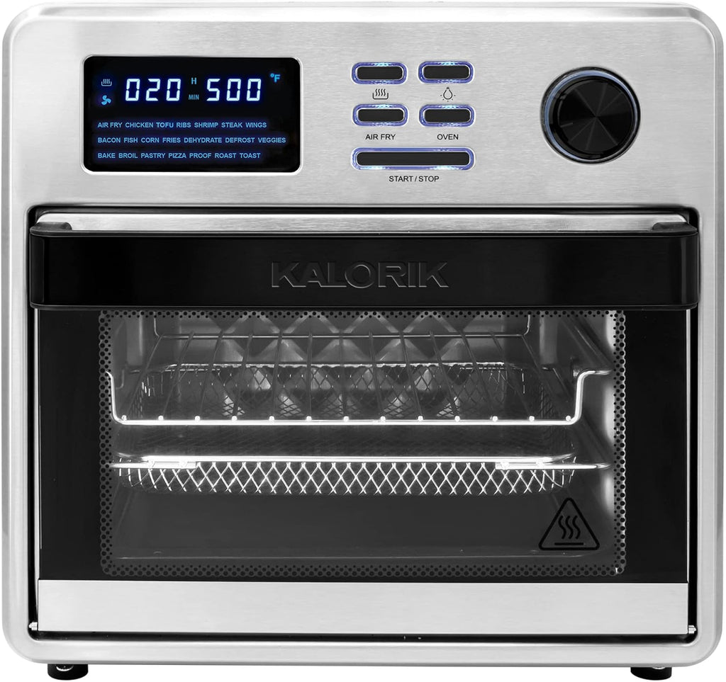 Kalorik MAXX® Digital 16-Quart Air Fryer Oven, 9-in-1 Countertop Toaster Oven and Air Fryer Combo, 21 Smart Presets, 9 Easy-to-Clean Accessories, 1600W, Stainless Steel, AFO 50932 OW