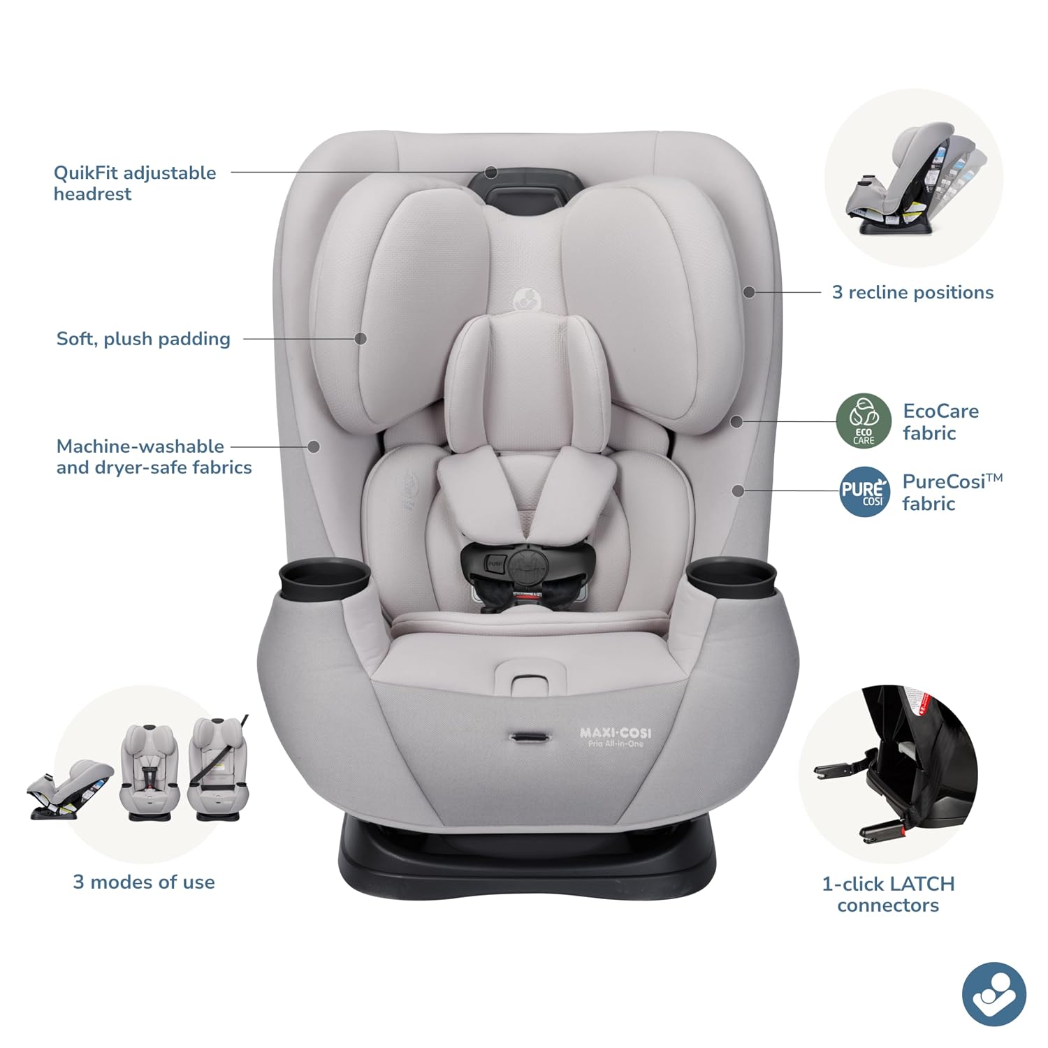Maxi-Cosi Pria All-in-One Convertible Car Seat, Infant to Toddler Car Seat, Easy-Install Harness, Machine-Washable Cover, 5-100 lbs, SeaDrift