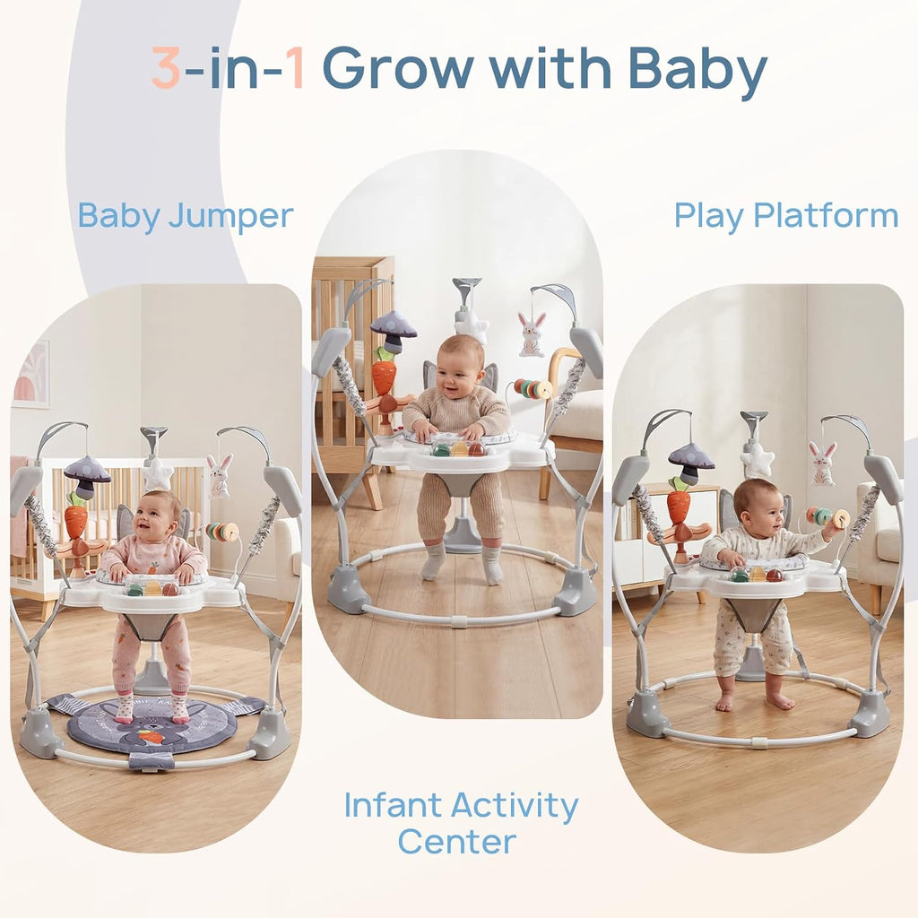 Baby Activity Center, Baby Jumper Activity Center with Music, Interactive Toys, 360° Rotating Seat, 3 Adjustable Heights, Infant Activity Jumper for 6+ Months (Rabbit)