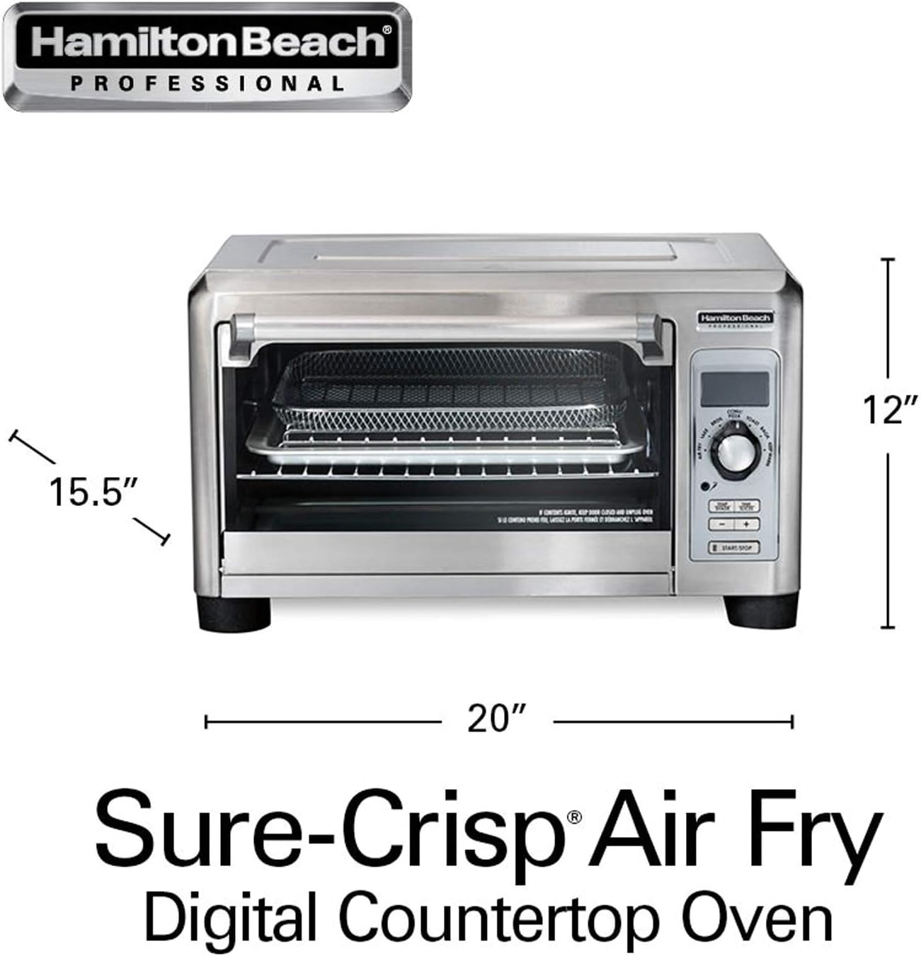 Hamilton Beach Professional Sure-Crisp Digital Toaster Oven Air Fryer Combo, 1500W, Fits 12' Pizza 6 Slice Capacity, Temperature Probe, Stainless Steel (31243)