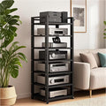 7 Tier Audio Rack Tower, CD Record Player Stereo Receiver AV Equipment Cabinet Display Rack, Weight Capacity 661 lbs, with Adjustable Wooden Shelves for Home (7 Tier Black)