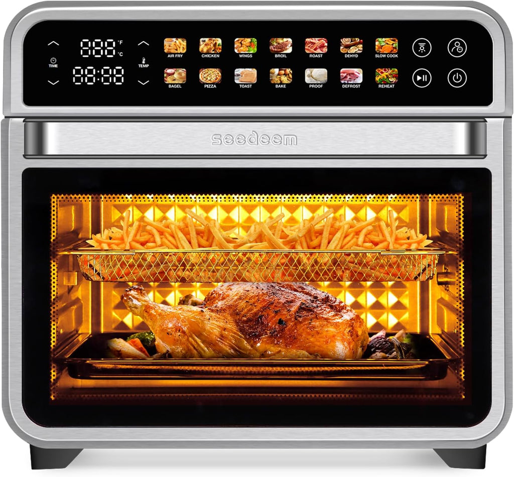 SEEDEEM 32QT Air Fryer Combo, 14-in-1 Extra Large Convection Oven with LED Touchscreen, Stainless Steel Countertop Oven for Family Cooking