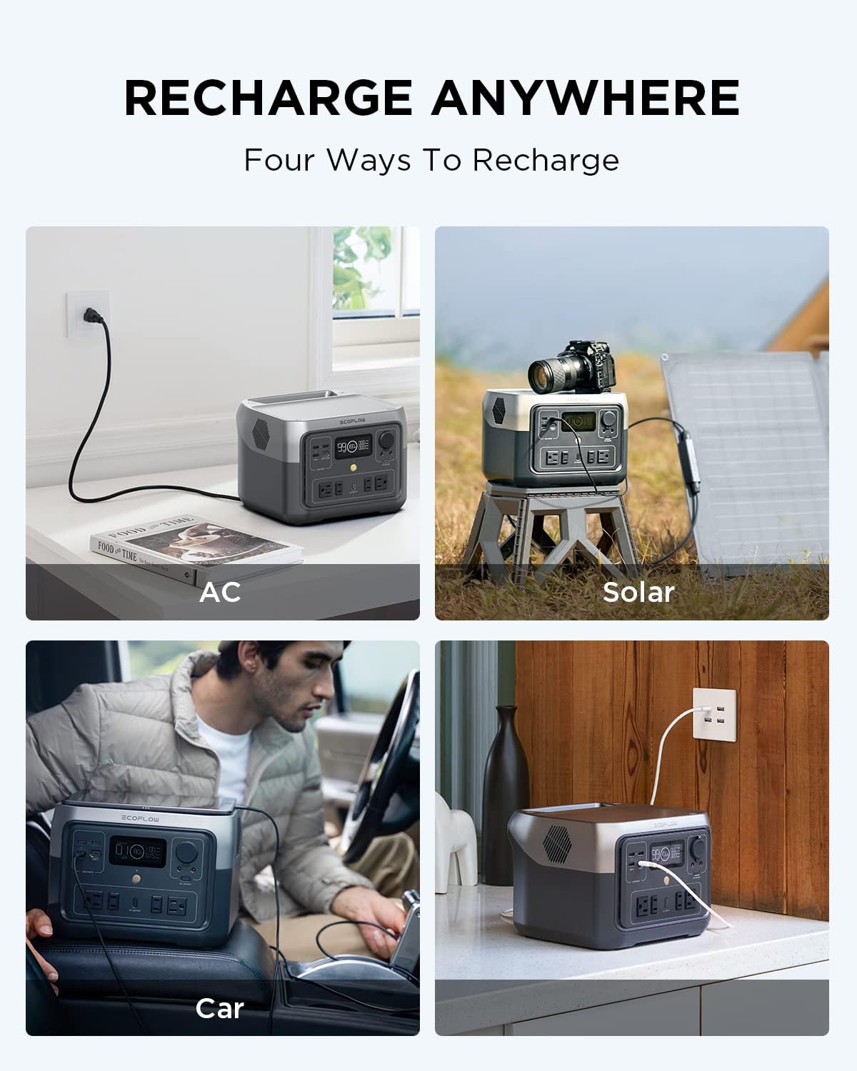 EF ECOFLOW Portable Power Station RIVER 2 Max, 512Wh LiFePO4 Battery/ 1 Hour Fast Charging, Up To 1000W Output Solar Generator (Solar Panel Optional) for Outdoor Camping/RVs/Home Use Black