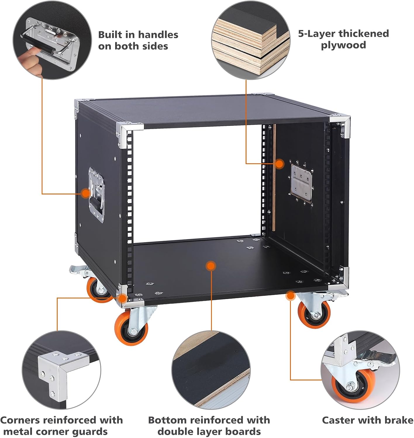 Movable AV Gear Rack 8U 19in Mobile Floor Standing Network Device Storage Cabinet Stand - Audio Stereo Studio DJ Equipment Rack Server IT Data Devices Storage Cabinet Enclosure with Castors