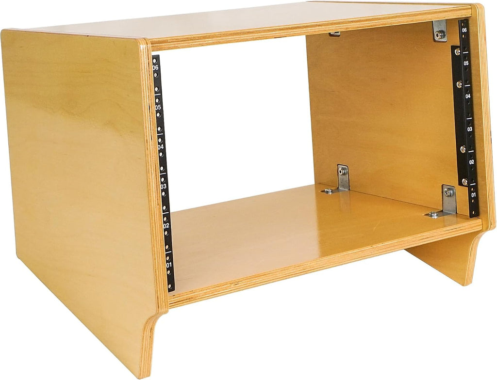 Sound Town DIY 6U Angled Desktop Turret Studio Rack with Solid Baltic Birch Plywood, Golden Oak, Assembly Required (SDRK-Y6SL)