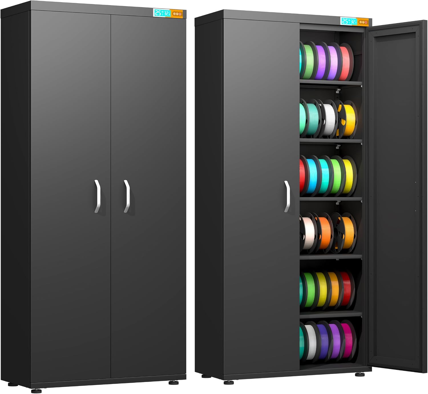 3D Printer Stand 6-Tier 110 Rolls Filament Storage,25% RH Control Filament Dehumidification Cabinet 3D Printing Sealing and Protection for PLA/ABS/TPU/Nylon (Black 380L)