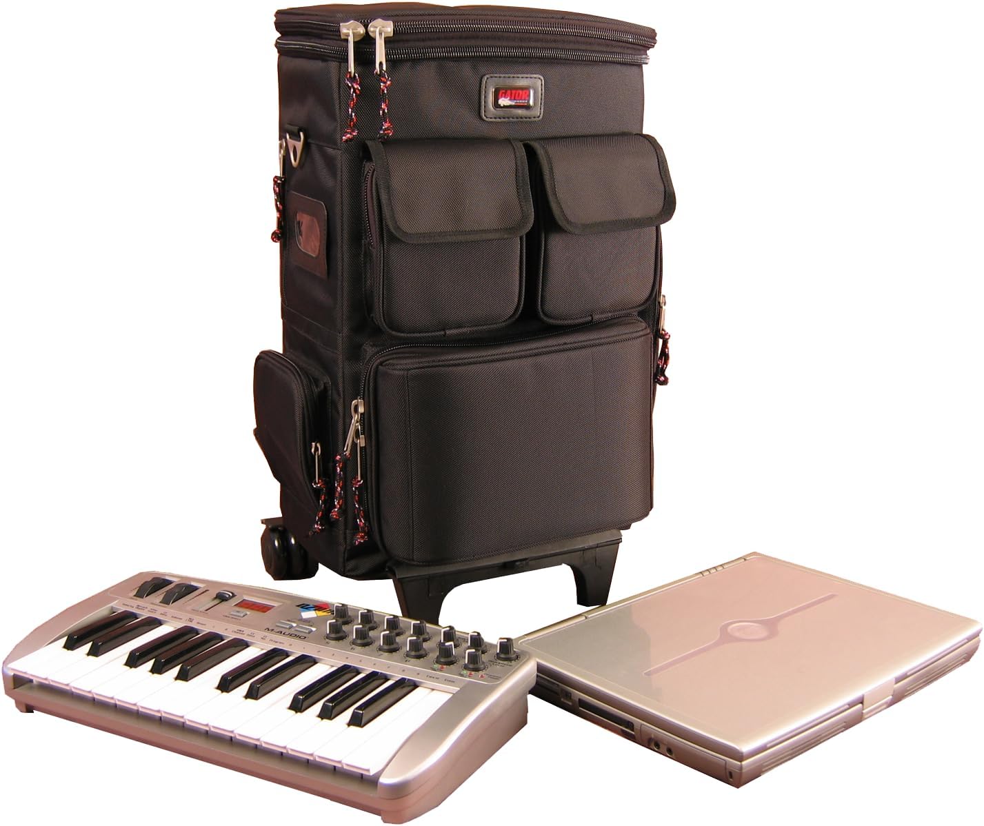 Gator Cases Lightweight Rolling Backpack Case with Pull Handle Fits 25-Note Micro Controllers and Laptop, (GK-LT25W)