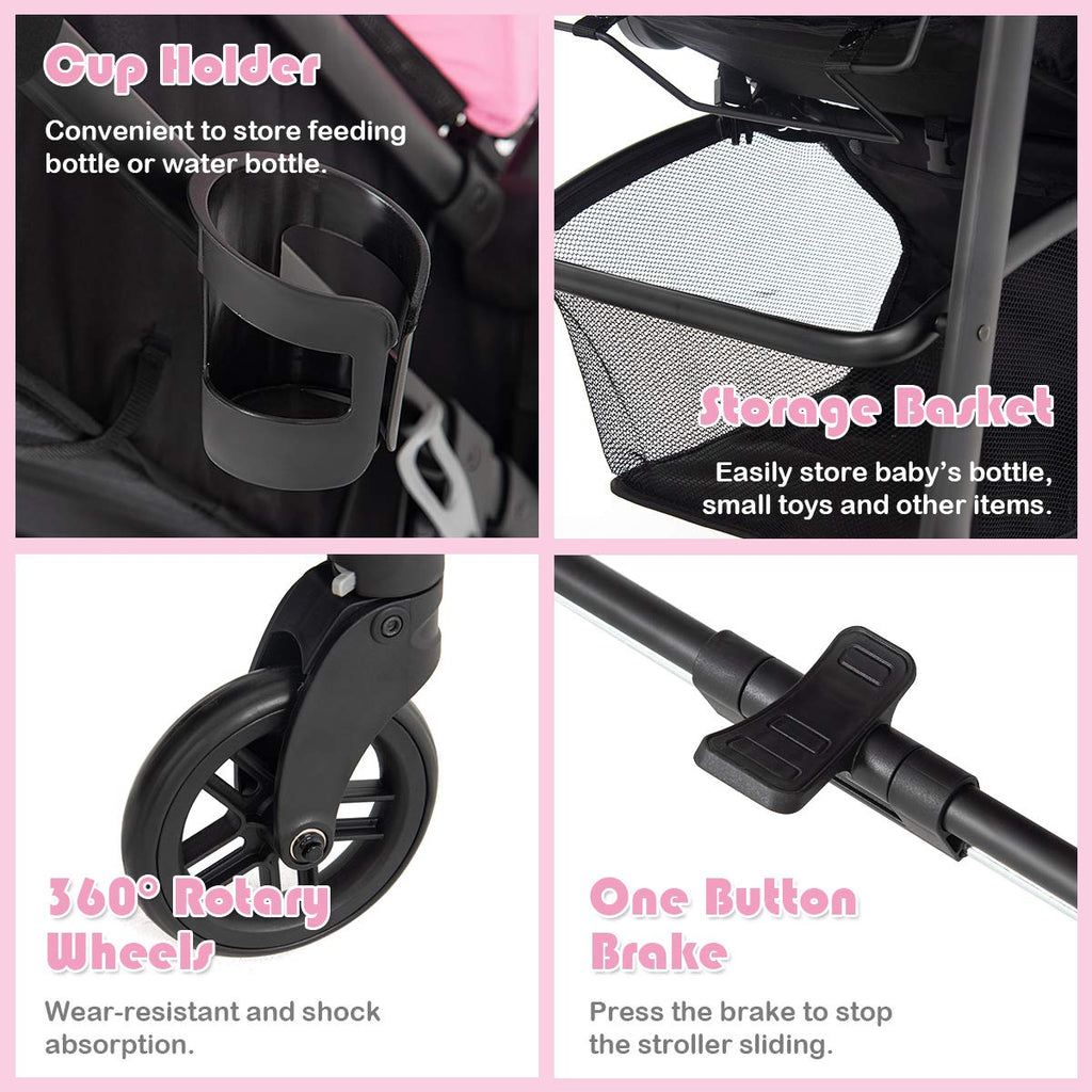 BABY JOY Baby Stroller, 2 in 1 Convertible Carriage Bassinet to Stroller, Pushchair with Foot Cover, Cup Holder, Large Storage Space, Wheels Suspension, 5-Point Harness (Pink)