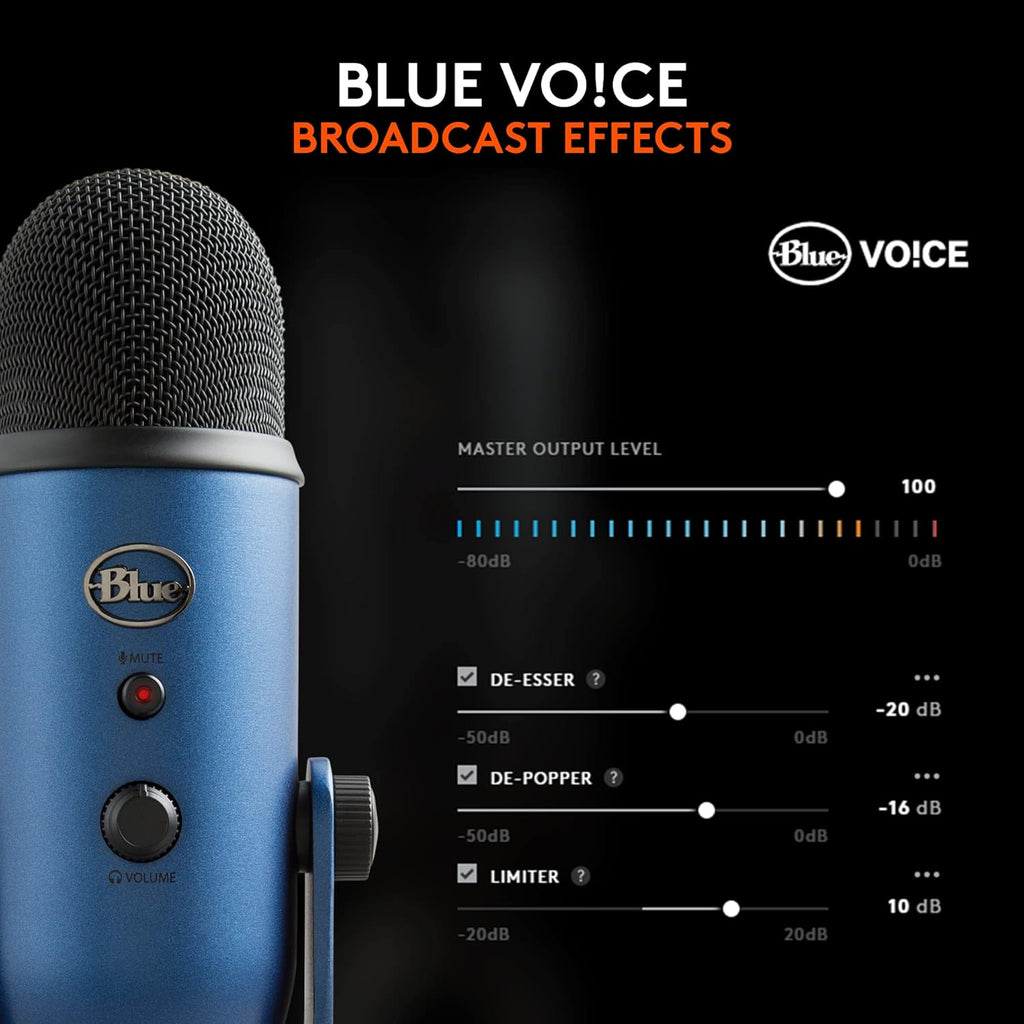 Logitech Creators Blue Yeti USB Microphone for PC, Mac, Gaming, Streaming, Podcasting, Studio and Computer Condenser Mic with Blue VO!CE Effects, 4 Pickup Patterns, Plug and Play - Midnight Blue