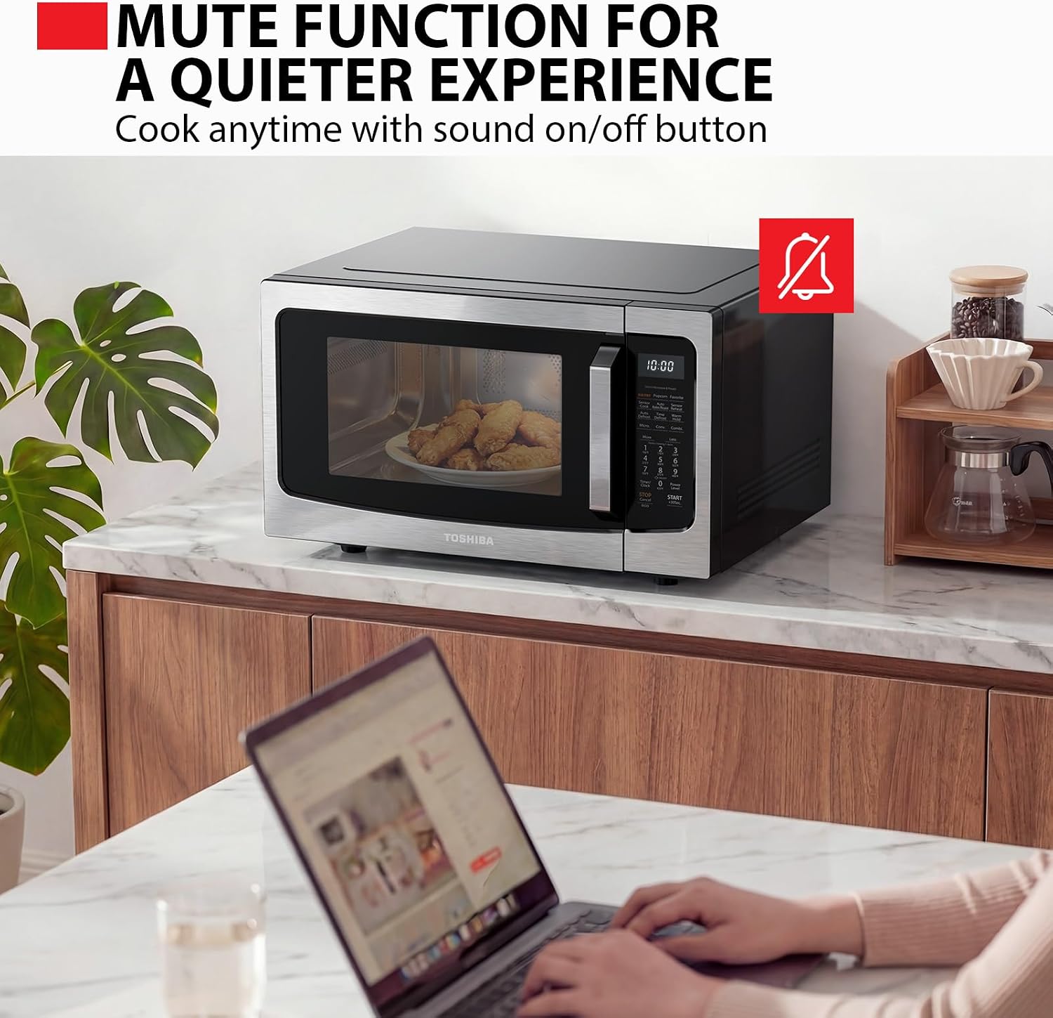 Toshiba Air Fryer Combo 4-in-1 Countertop Microwave Oven, Smart Sensor, Convection, Mute Function, Position Memory 13.6' Turntable, 1.5 Cu Ft, 1000W, Silver, ML-EC42P(SS)