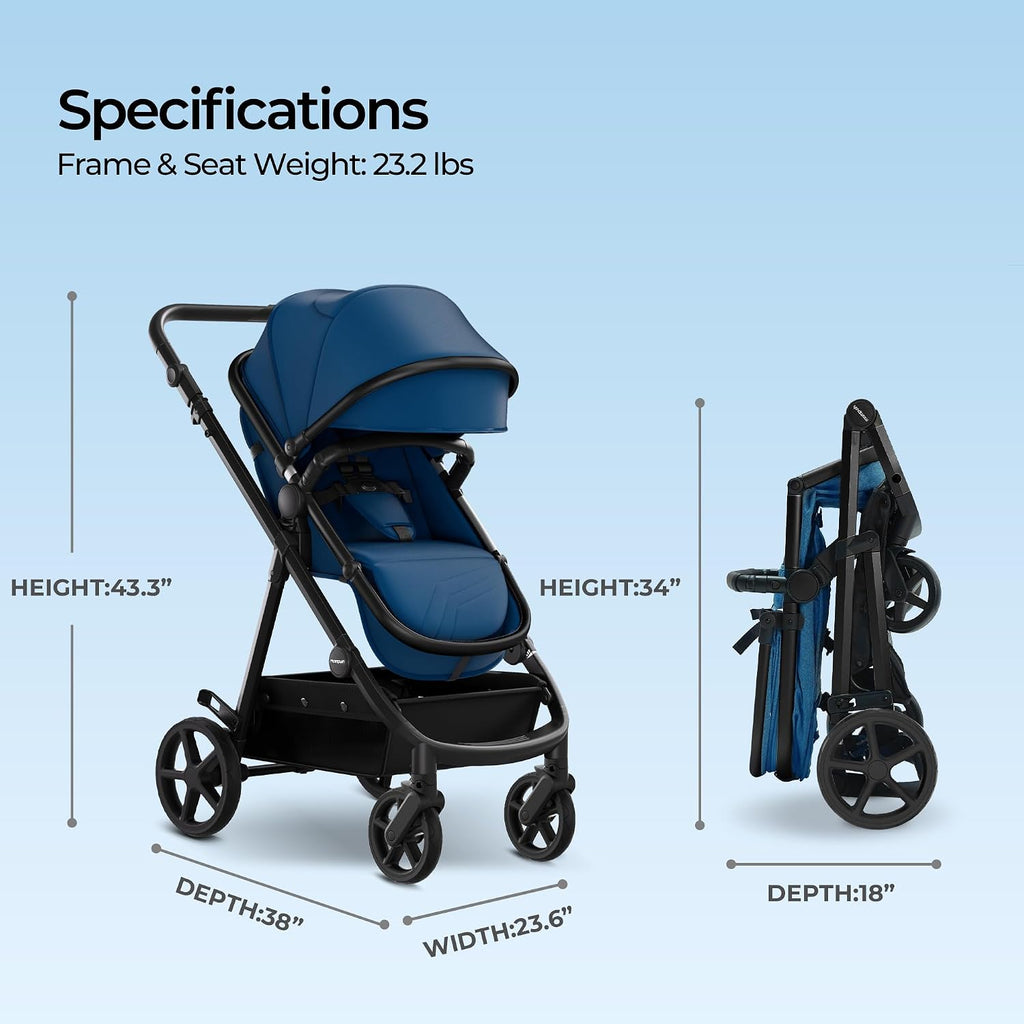 Mompush Meteor2 Baby Stroller 2-in-1 with Newborn Mode, Large Shock-Absorbing Wheels, Car Seat Adapter Included – Full-Size Infant & Toddler Stroller for All-Terrain Family Outings