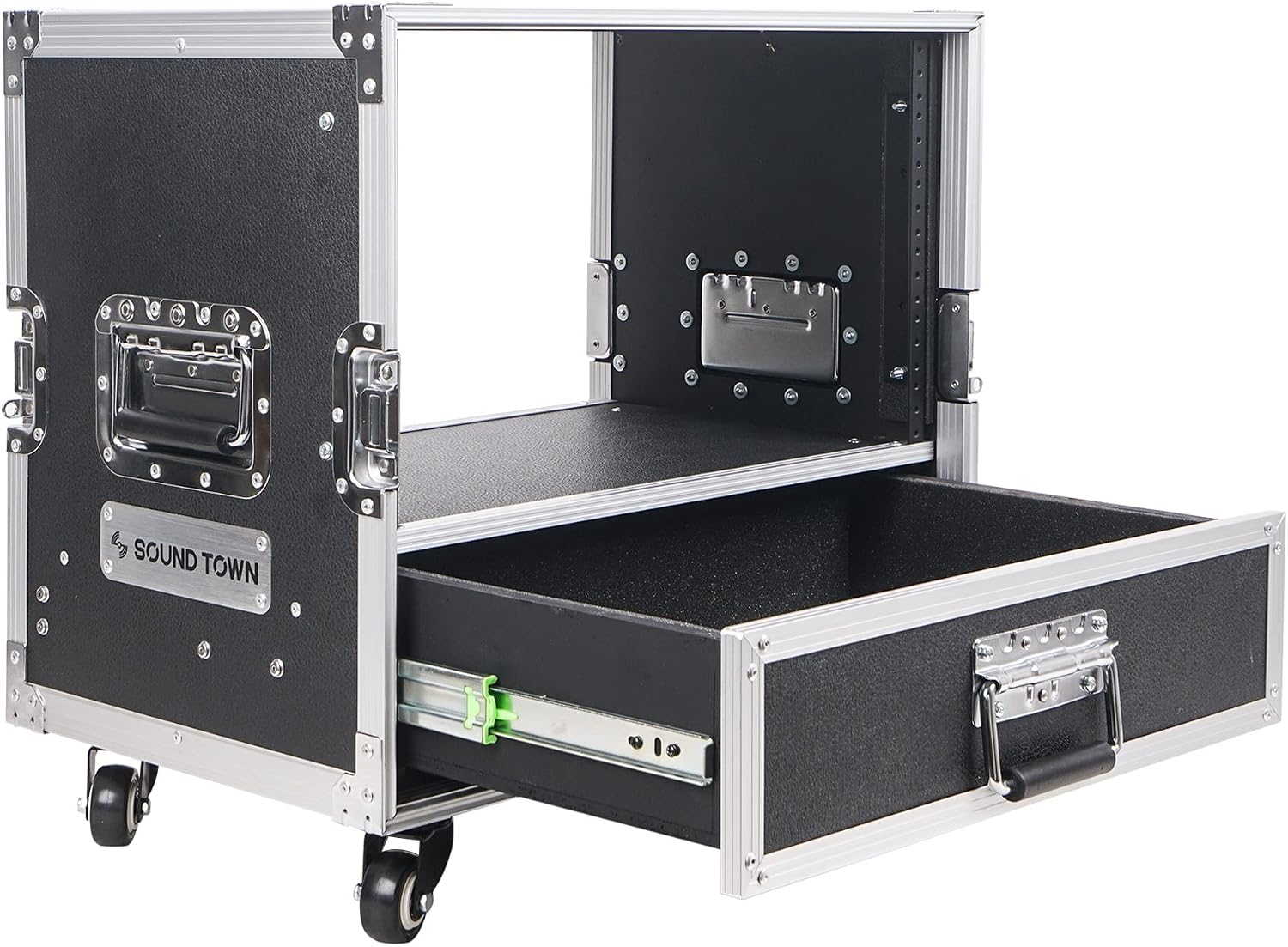 Sound Town 6U Rack Case with 2U Rack Drawer, Casters, for 19' Amps, Mixers, Microphone Receivers (STRC-6U2DR)