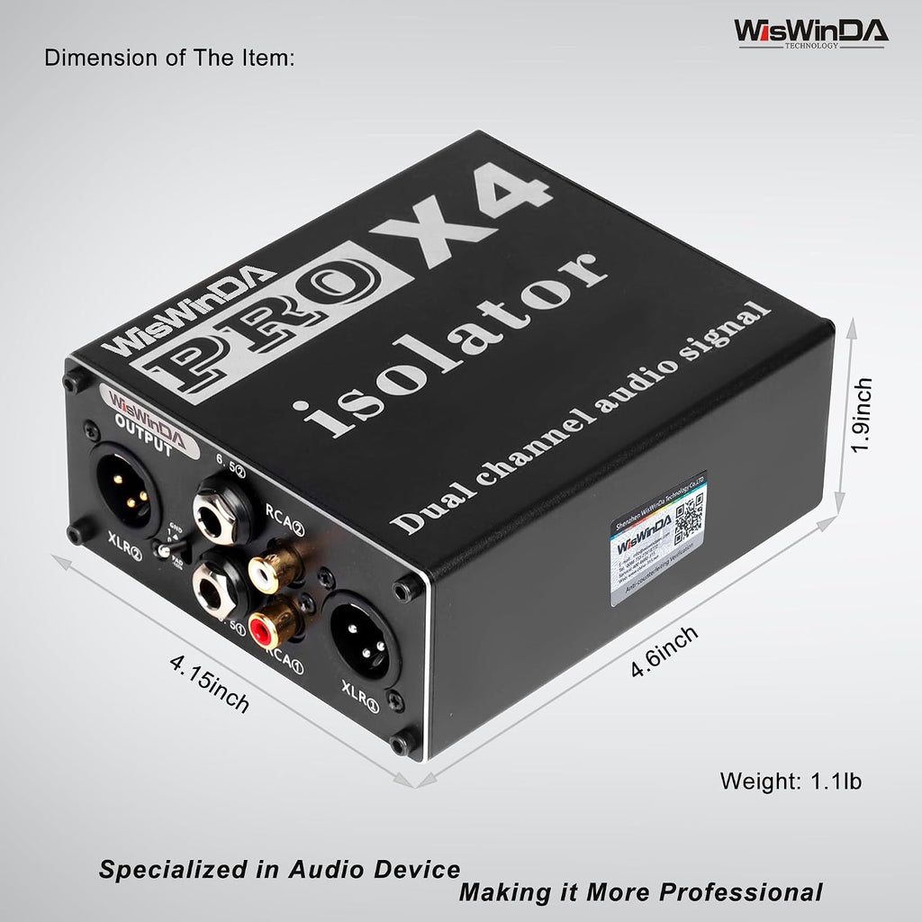 Pro X4 Multi-Purpose 2Channels XLR/RCA/AUX/TS/TRS Passive Hum Eliminator Box for Audio Equipments Ground Loop Isolator Noise Filter for Different Audio Systems Using