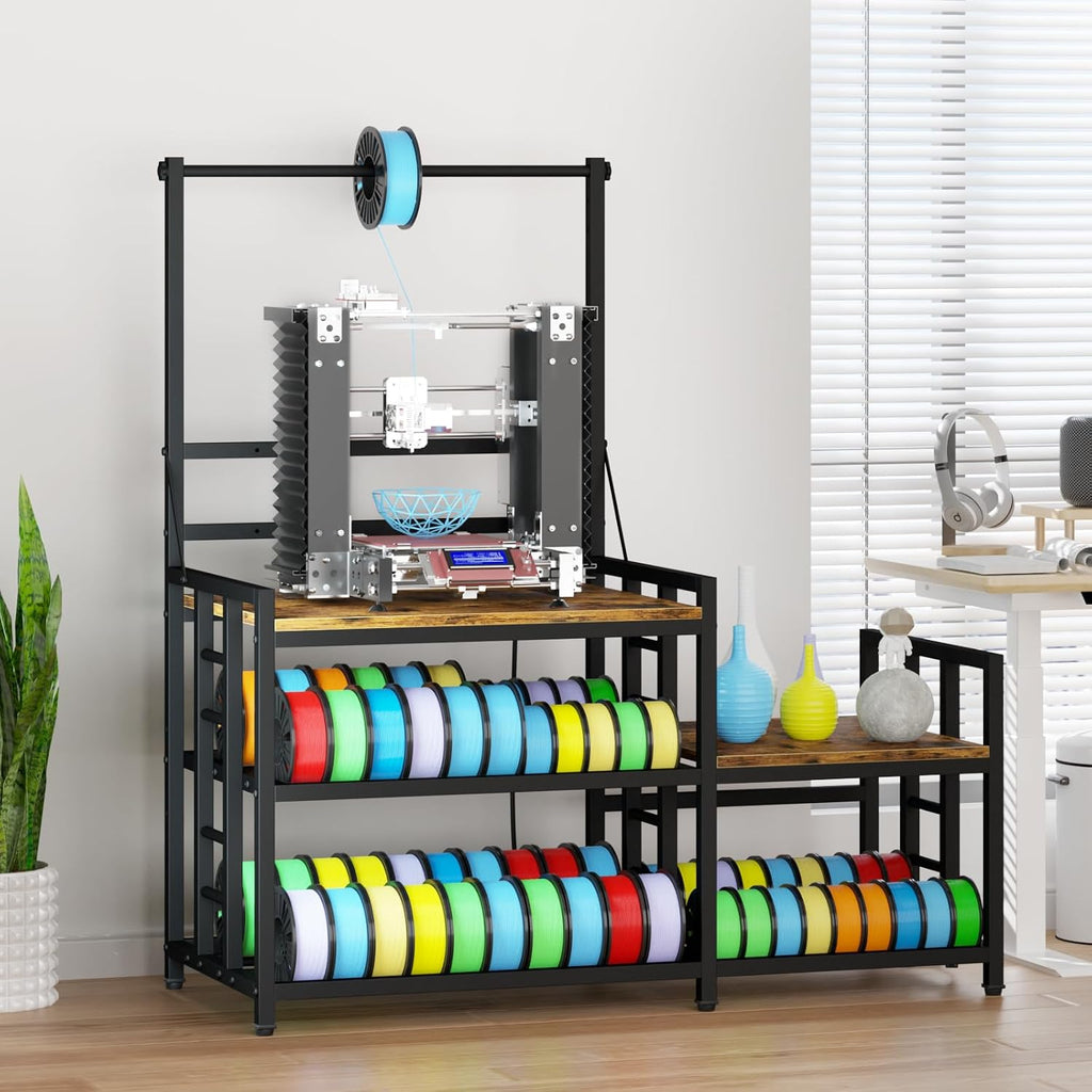 3D Printer Table with Filament Storage 3D Printer Stand with Power Outlet,Heavy Duty 3D Printer Desk for ABS, PLA, TPU Filament Spools, Home Offices and Studios Retro Brown